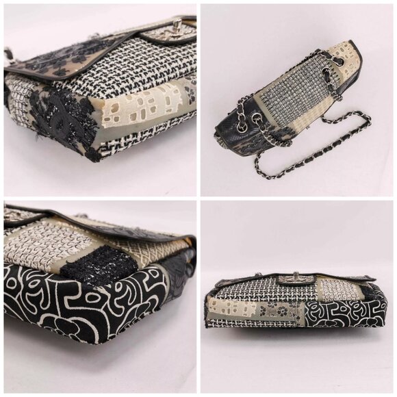 Authentic CHANEL PVC Tweed Patchwork Jumbo Single Flap Black - Picture 9 of 16